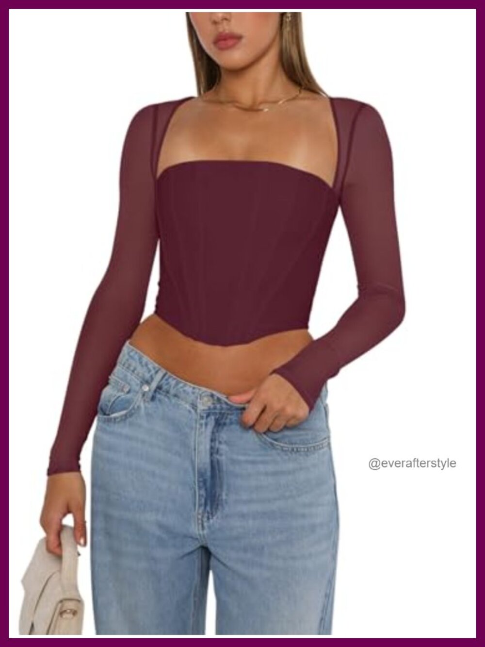 Mesh Long Sleeve Boned Bustier Corset Top Y2K Going Out Crop